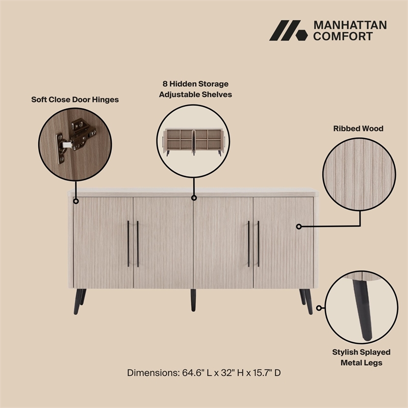 Manhattan Comfort Jodie Sideboard made from Engineered Wood in Light Oak