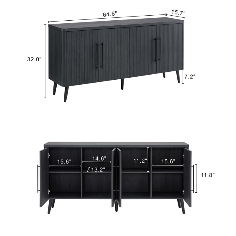 Manhattan Comfort Jodie Sideboard made from Engineered Wood in Charcoal Gray