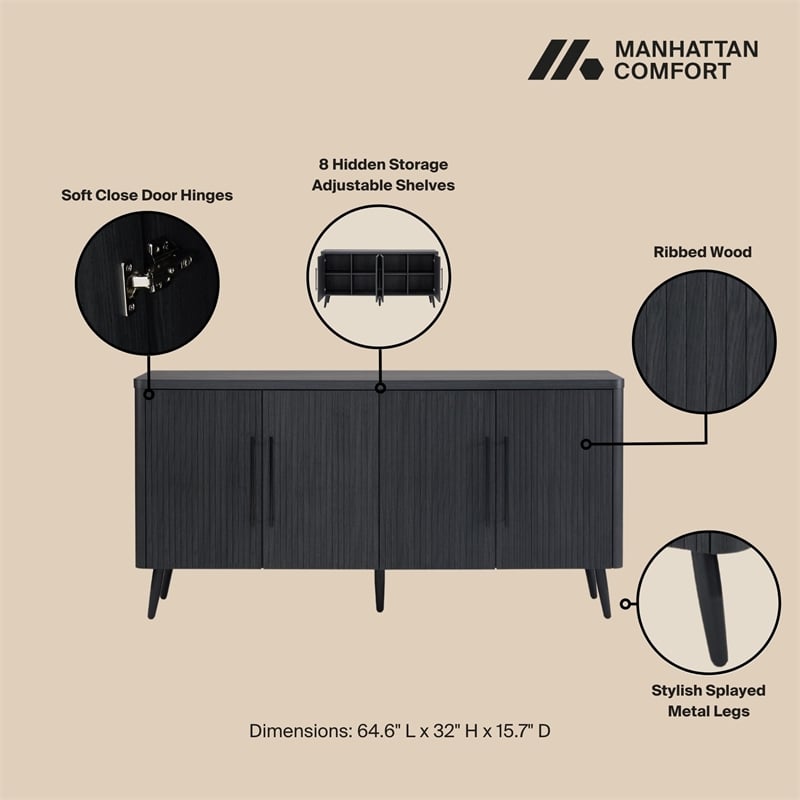 Manhattan Comfort Jodie Sideboard made from Engineered Wood in Charcoal Gray