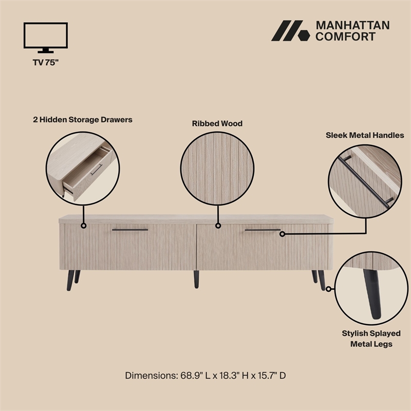 Manhattan Comfort Jodie TV Stand made from Engineered Wood in Light Oak
