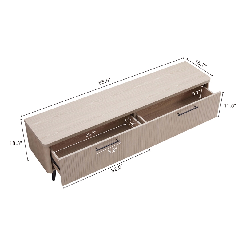 Manhattan Comfort Jodie TV Stand made from Engineered Wood in Light Oak