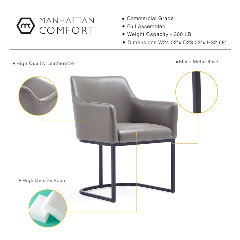 Manhattan Comfort Serena Dining Armchair with Steel Frame in Gray