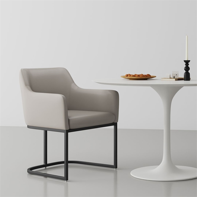Manhattan Comfort Serena Dining Armchair with Steel Frame in Light Gray