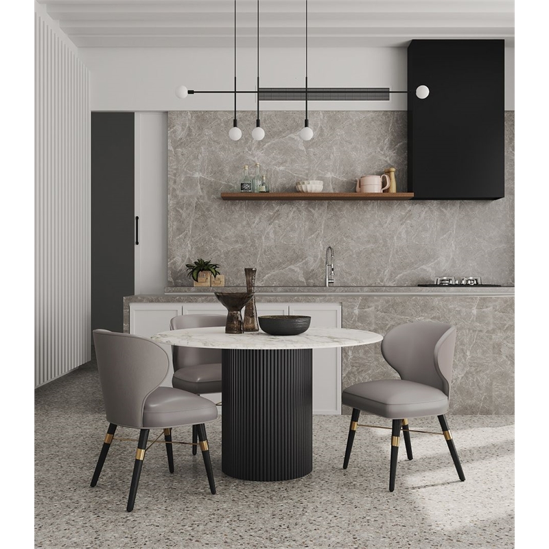 Manhattan Comfort Strine Dining Chair with Solid Wood Frame in Dark Taupe