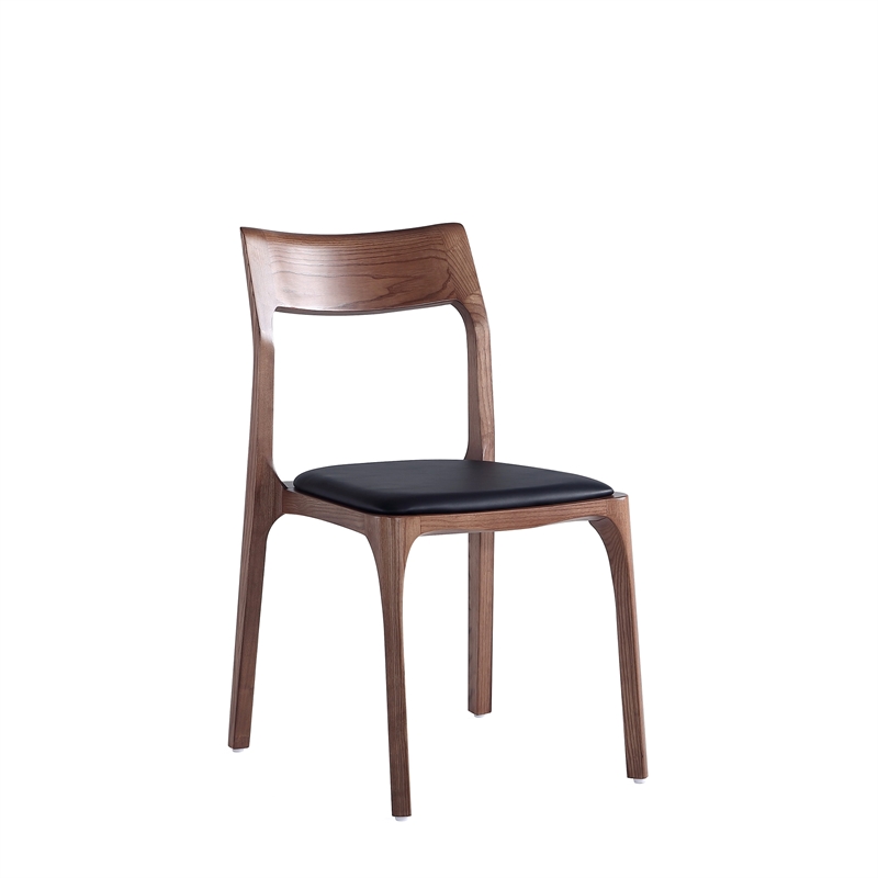 Moderno Stackable Dining Chair with Solid Wood Frame in Walnut & Black- Set of 2