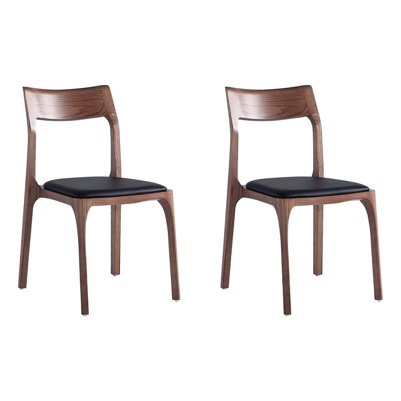 Moderno Stackable Dining Chair with Solid Wood Frame in Walnut & Black- Set of 2