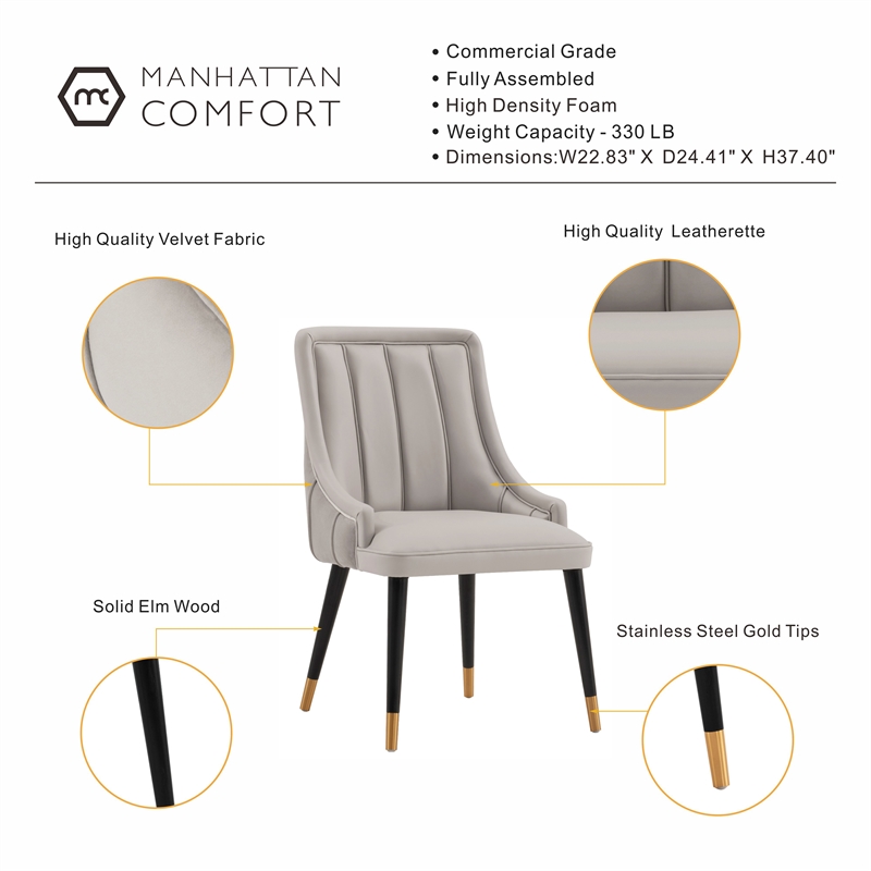 Manhattan Comfort Eda Dining Chair with Solid Wood Frame in Gray
