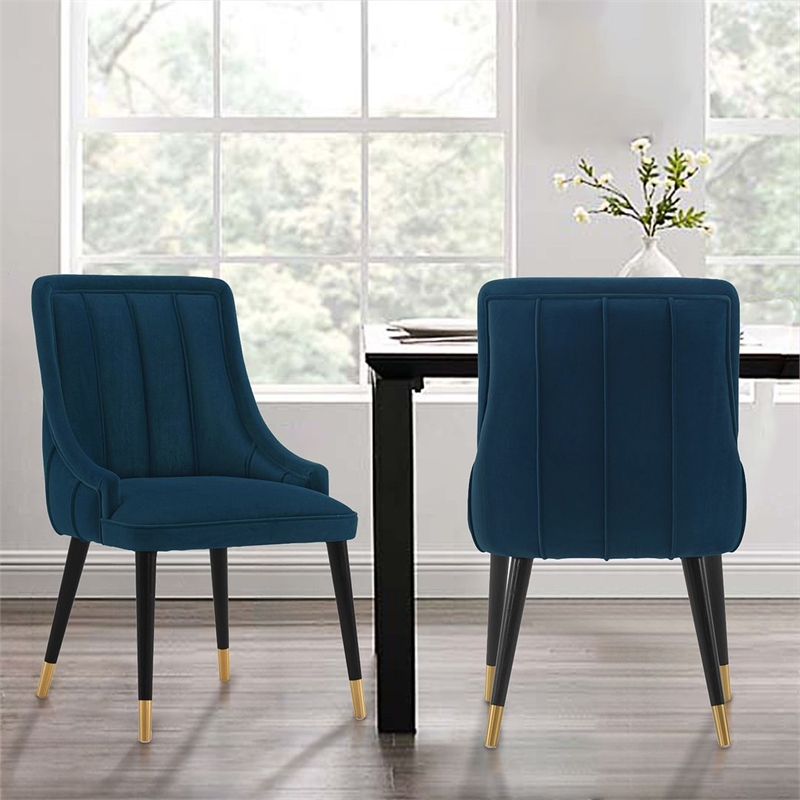 Manhattan Comfort Eda Dining Chair with Solid Wood Frame in Midnight Blue