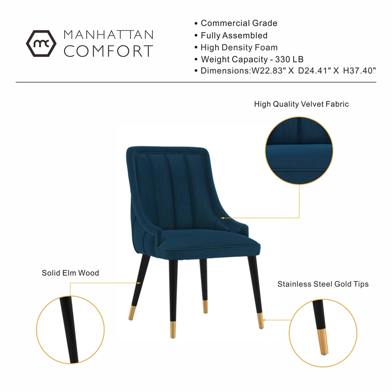 Manhattan Comfort Eda Dining Chair with Solid Wood Frame in Midnight Blue