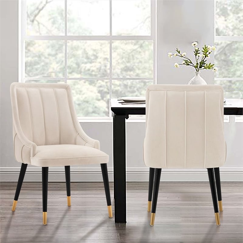 Manhattan Comfort Eda Dining Chair with Solid Wood Frame in Cream