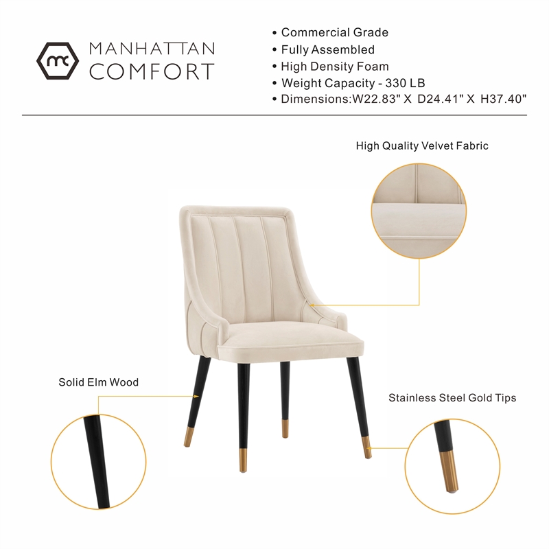 Manhattan Comfort Eda Dining Chair with Solid Wood Frame in Cream