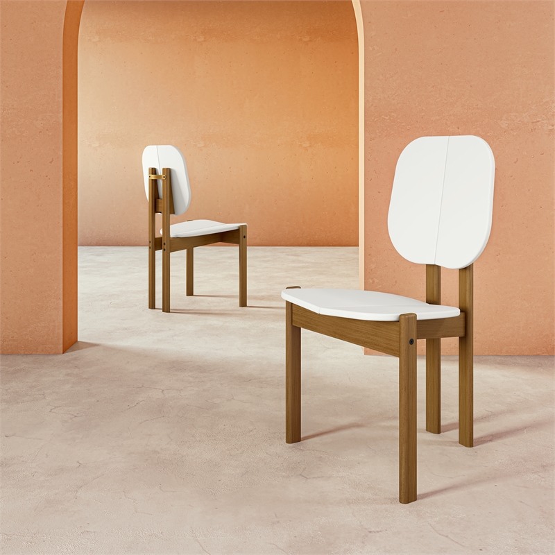 Manhattan Comfort Gales Dining Chair with Solid Wood Legs in White - Set of 2
