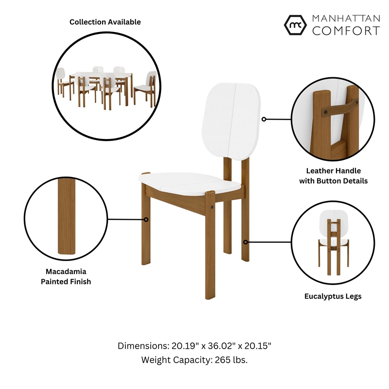 Manhattan Comfort Gales Dining Chair with Solid Wood Legs in White - Set of 2