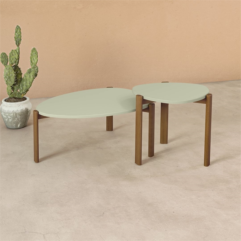 Manhattan Comfort Gales End Table and Coffee Table with Solid Wood Legs in Green