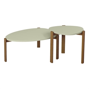 Manhattan Comfort Gales End Table and Coffee Table with Solid Wood Legs in Green