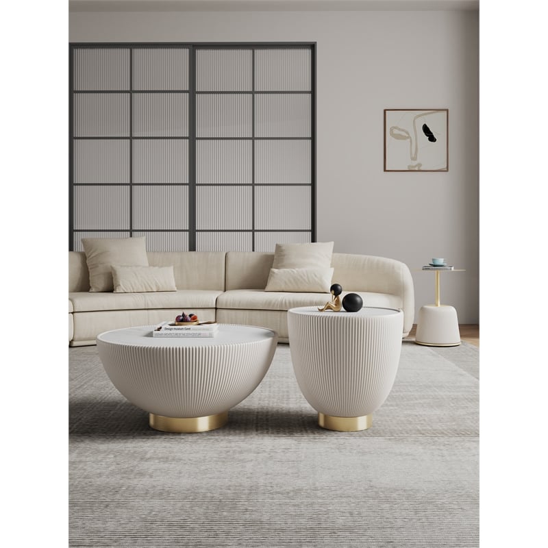 Anderson Coffee Table End Table 1.0 and End Table 2.0 in Cream - Set of 3