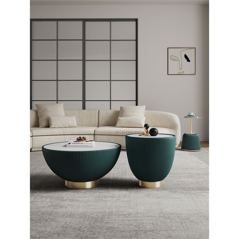 Anderson Coffee Table End Table 1.0 and End Table 2.0 in Green - Set of 3