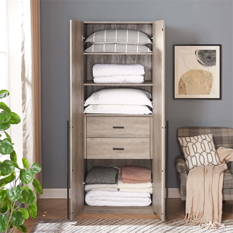 Manhattan Comfort Lee Wardrobe Closet 1.0 from Engineered Wood in Rustic Gray