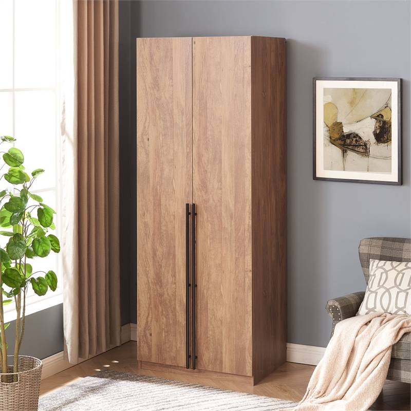 Manhattan Comfort Lee Wardrobe Closet 1.0 from Engineered Wood in Golden Brown