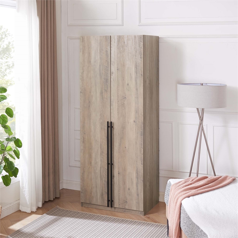 Manhattan Comfort Lee Wardrobe Closet 2.0 from Engineered Wood in Rustic Gray