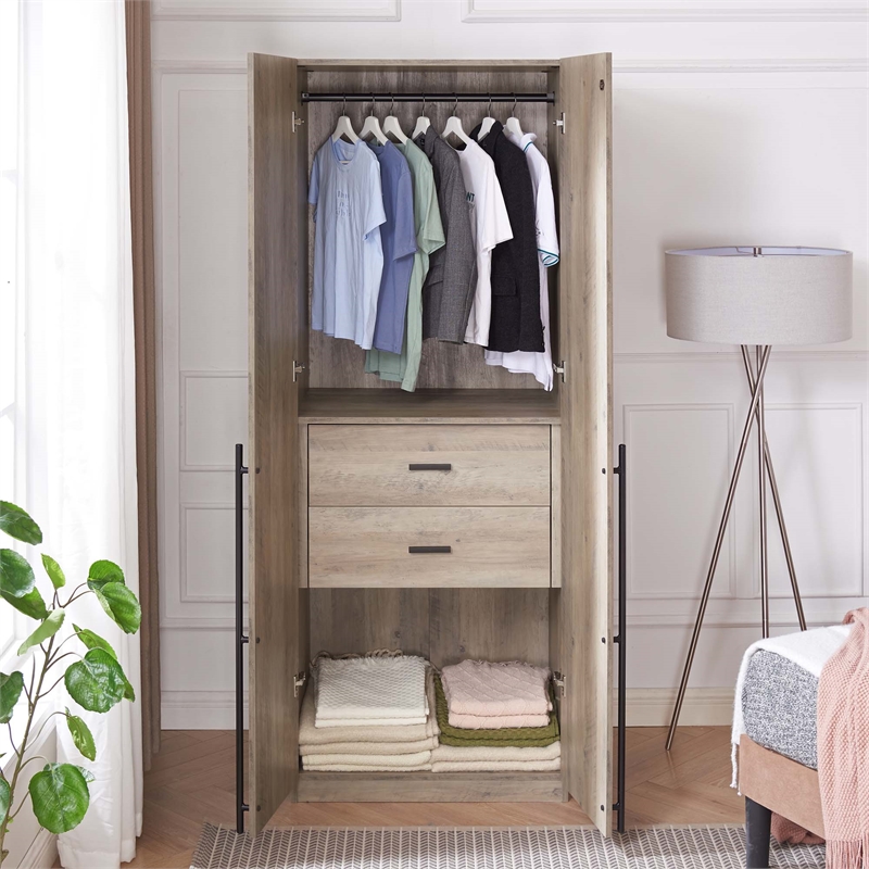 Manhattan Comfort Lee Wardrobe Closet 2.0 from Engineered Wood in Rustic Gray