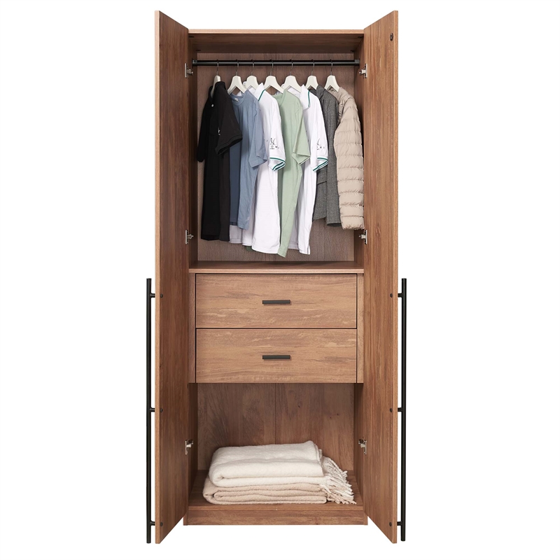 Manhattan Comfort Lee Wardrobe Closet 2.0 from Engineered Wood in Golden Brown