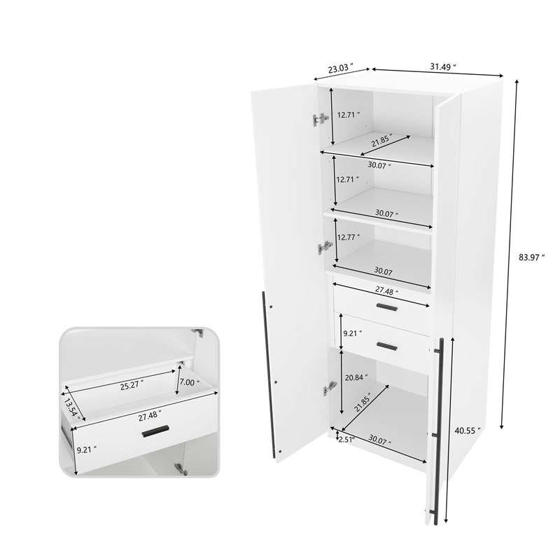 Lee 2-Piece Module Wardrobe 1.0 & 2.0 Closet from Engineered Wood - White