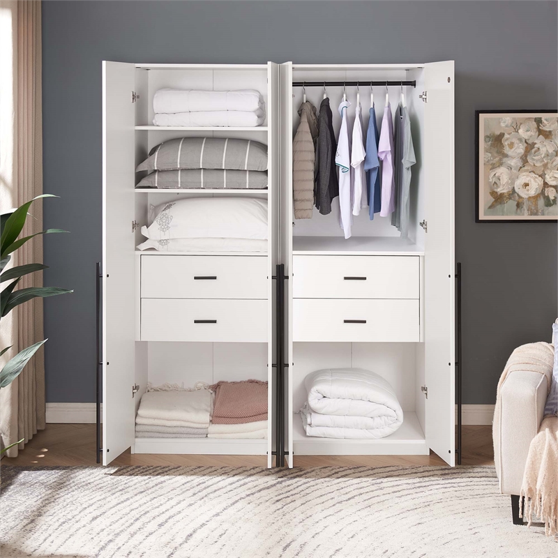 Lee 2-Piece Module Wardrobe 1.0 & 2.0 Closet from Engineered Wood - White