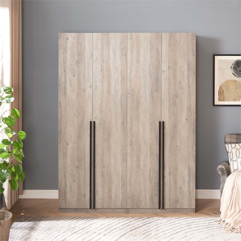 Lee 2-Piece Module Wardrobe 1.0 & 2.0 Closet from Engineered Wood - Rustic Gray