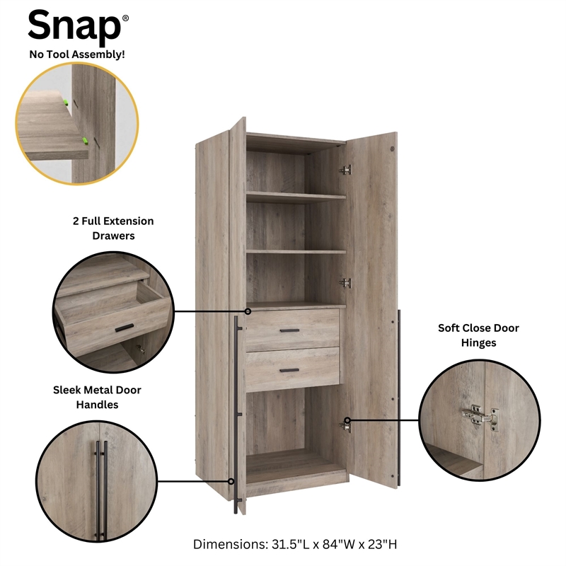 Lee 2-Piece Module Wardrobe 1.0 & 2.0 Closet from Engineered Wood - Rustic Gray