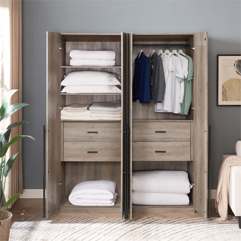 Lee 2-Piece Module Wardrobe 1.0 & 2.0 Closet from Engineered Wood - Rustic Gray