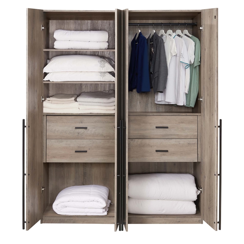 Lee 2-Piece Module Wardrobe 1.0 & 2.0 Closet from Engineered Wood - Rustic Gray
