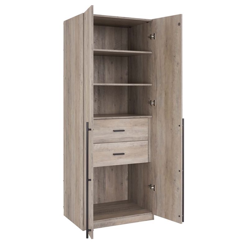 Lee 2-Piece Module Wardrobe 1.0 & 2.0 Closet from Engineered Wood - Rustic Gray