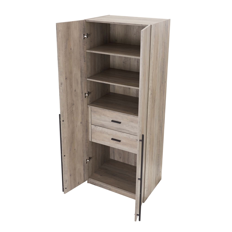 Lee 2-Piece Module Wardrobe 1.0 & 2.0 Closet from Engineered Wood - Rustic Gray