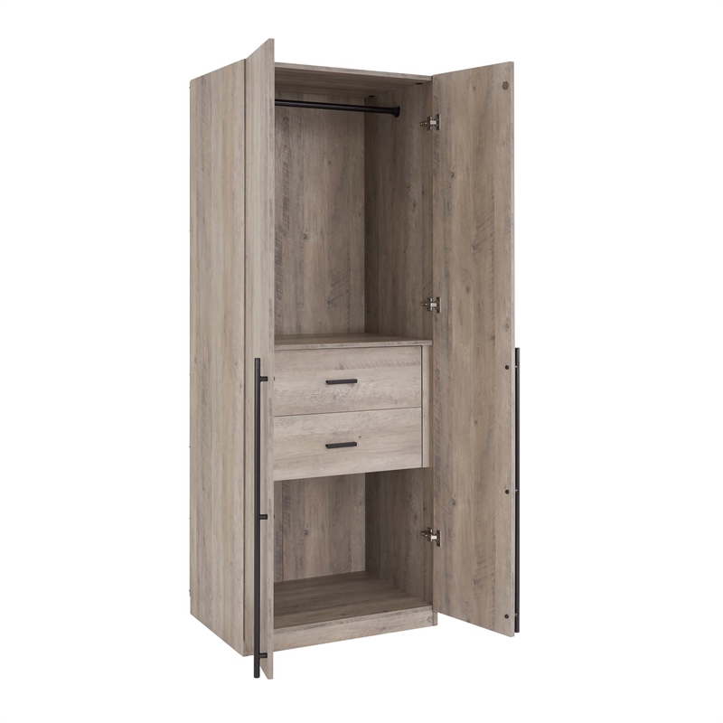 Lee 2-Piece Module Wardrobe 1.0 & 2.0 Closet from Engineered Wood - Rustic Gray