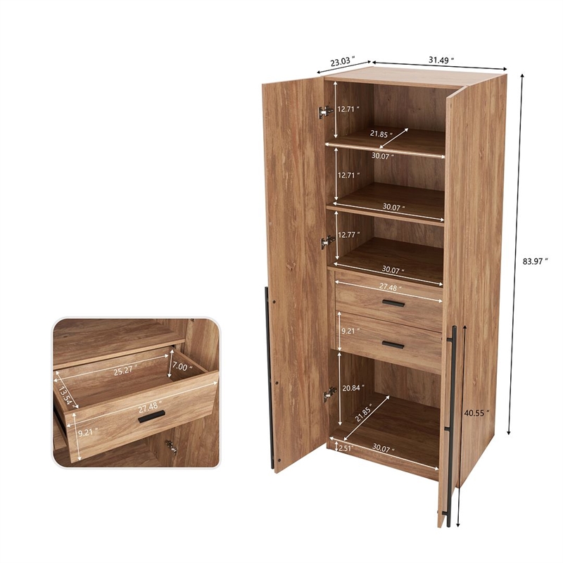 Lee 2-Piece Module Wardrobe 1.0 & 2.0 Closet from Engineered Wood - Golden Brown