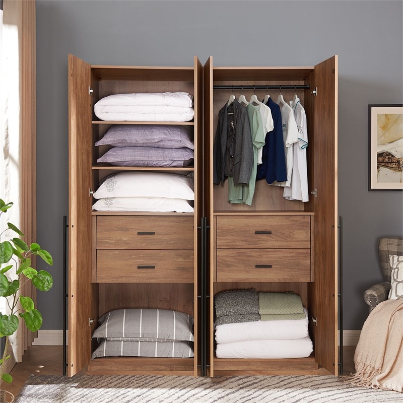 Lee 2-Piece Module Wardrobe 1.0 & 2.0 Closet from Engineered Wood - Golden Brown