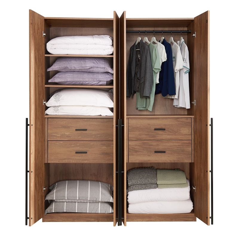 Lee 2-Piece Module Wardrobe 1.0 & 2.0 Closet from Engineered Wood - Golden Brown