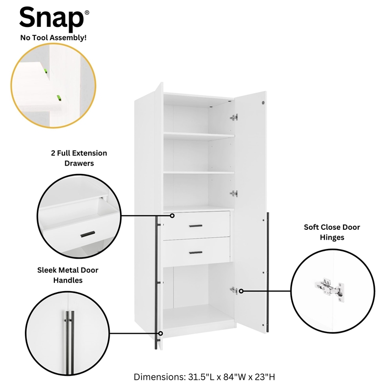 Lee 2-Piece Module Wardrobe 1.0 & 3.0 Closet from Engineered Wood - White