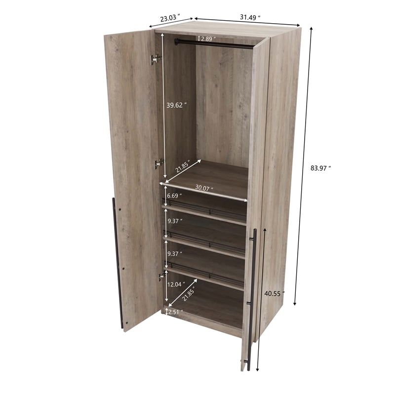 Lee 2-Piece Module Wardrobe 1.0 & 3.0 Closet from Engineered Wood - Rustic Gray
