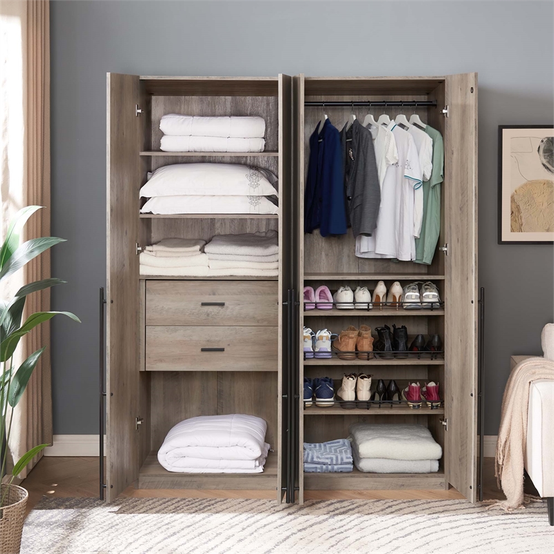 Lee 2-Piece Module Wardrobe 1.0 & 3.0 Closet from Engineered Wood - Rustic Gray