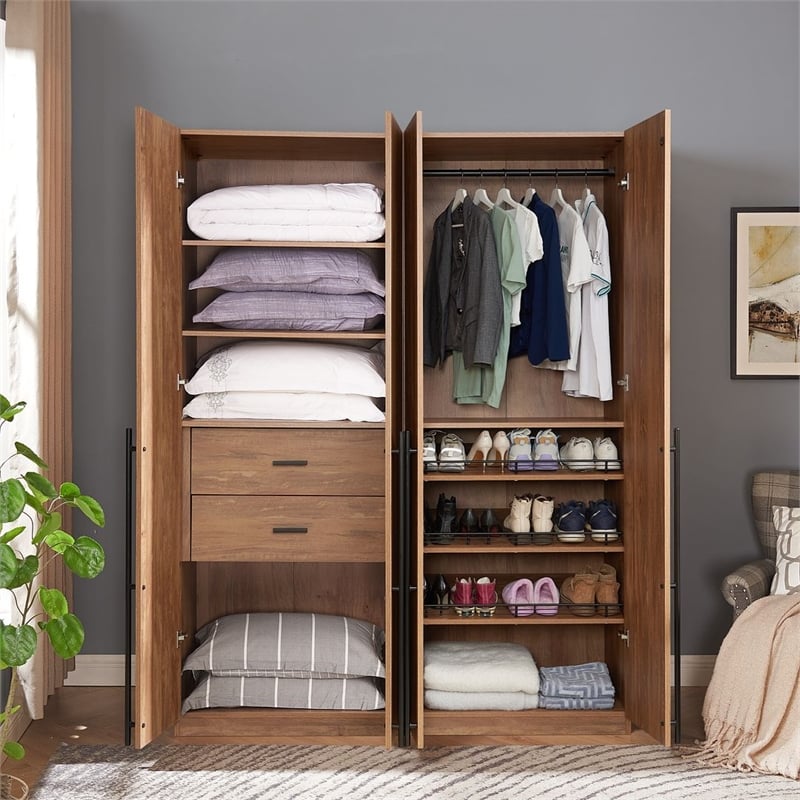 Lee 2-Piece Module Wardrobe 1.0 & 3.0 Closet from Engineered Wood - Golden Brown