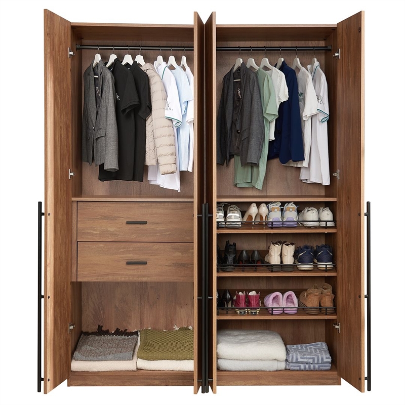 Lee 2-Piece Module Wardrobe 1.0 & 3.0 Closet from Engineered Wood - Golden Brown