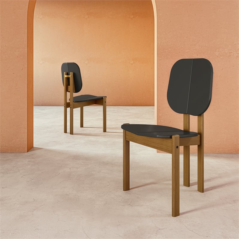 Manhattan Comfort Gales Dining Chair with Solid Wood Legs in Black- Set of 2