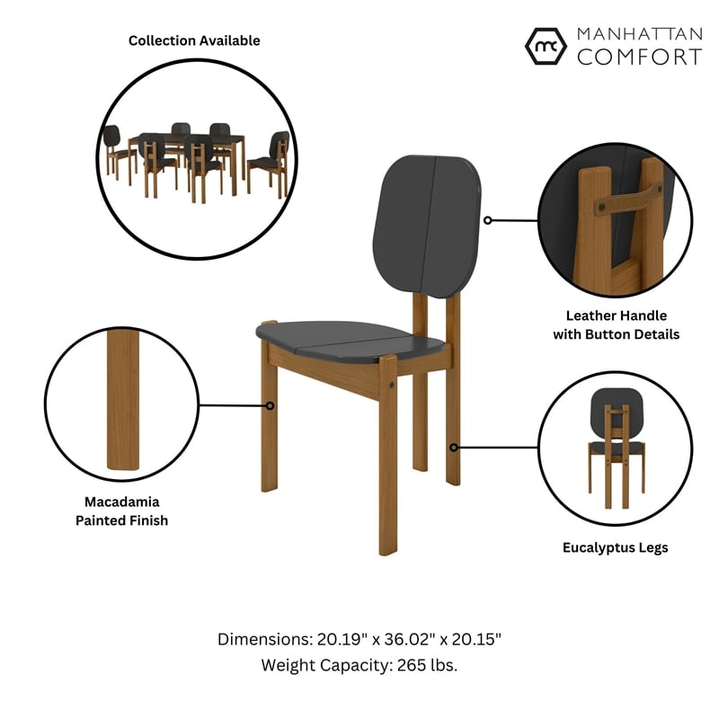 Manhattan Comfort Gales Dining Chair with Solid Wood Legs in Black- Set of 2