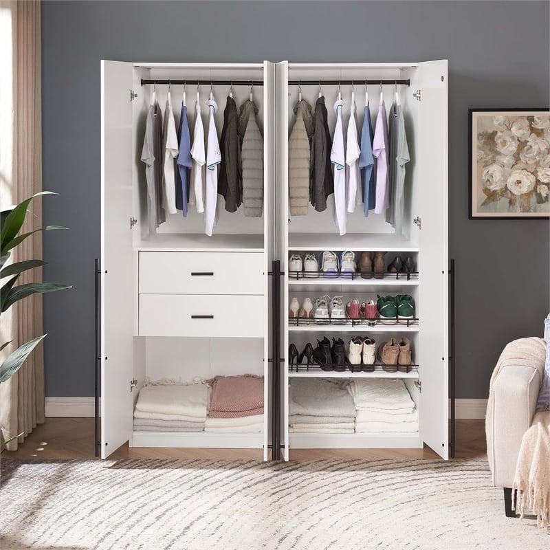 Lee 2-Piece Module Wardrobe 2.0 & 3.0 Closet made from Engineered Wood in White