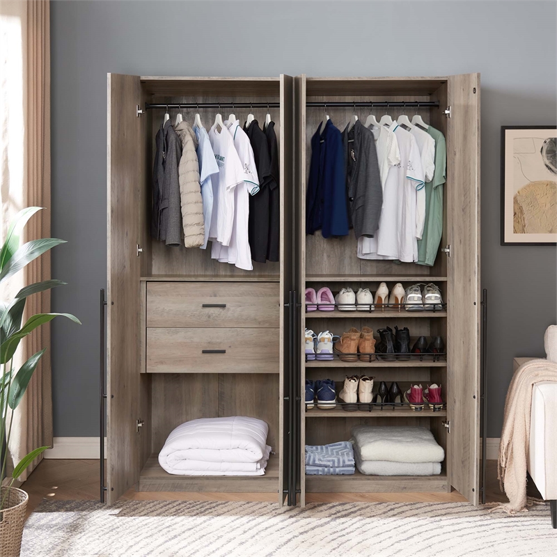 Lee 2-Piece Module Wardrobe 2.0 & 3.0 Closet made from Engineered Wood in Gray
