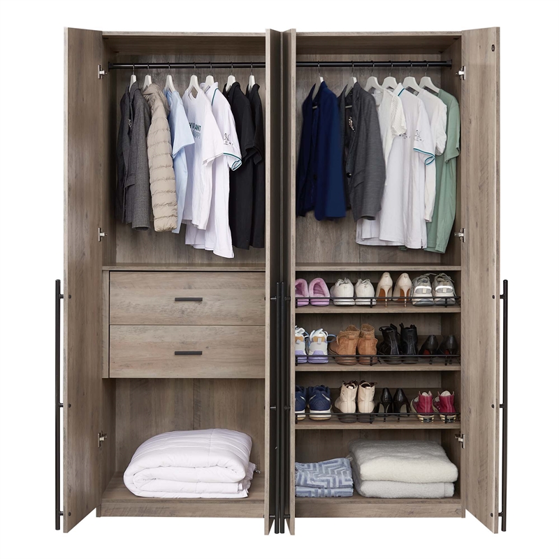 Lee 2-Piece Module Wardrobe 2.0 & 3.0 Closet made from Engineered Wood in Gray
