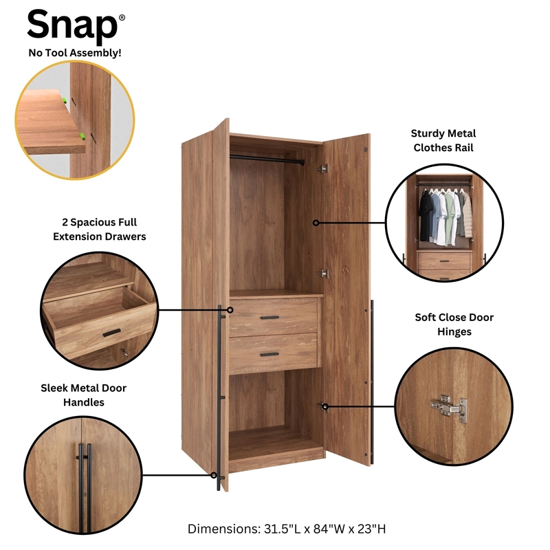 Lee 2-Piece Module Wardrobe 2.0 & 3.0 Closet made from Engineered Wood in Brown