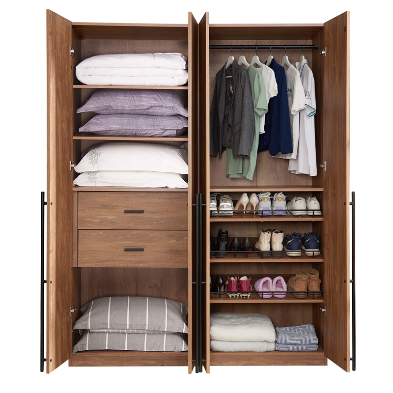 Lee 2-Piece Module Wardrobe 2.0 & 3.0 Closet made from Engineered Wood in Brown